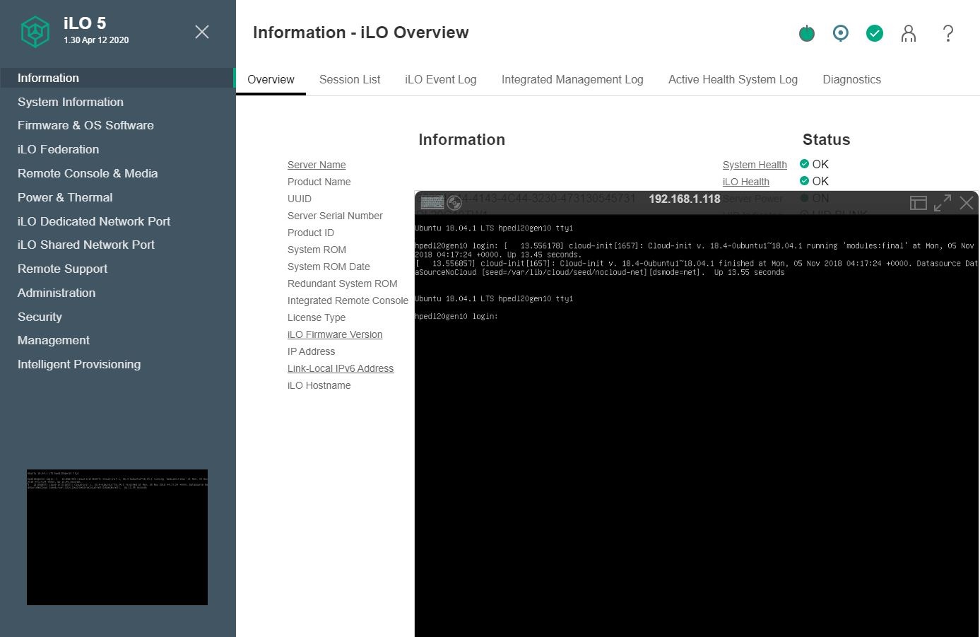 iLO5 KVM HPE DL360 Gen10