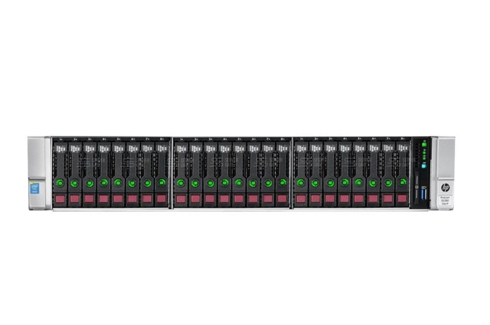 Изображение HPE DL380 Gen9 24SFF 2U, Intel Xeon E5-2600v3 / Intel Xeon E5-2600v4 до x2, 24 слотов  DIMM до  Gb | до 26 HDD/SSD 2.5 общим объёмом до 48000 ГБ. Блок питания x