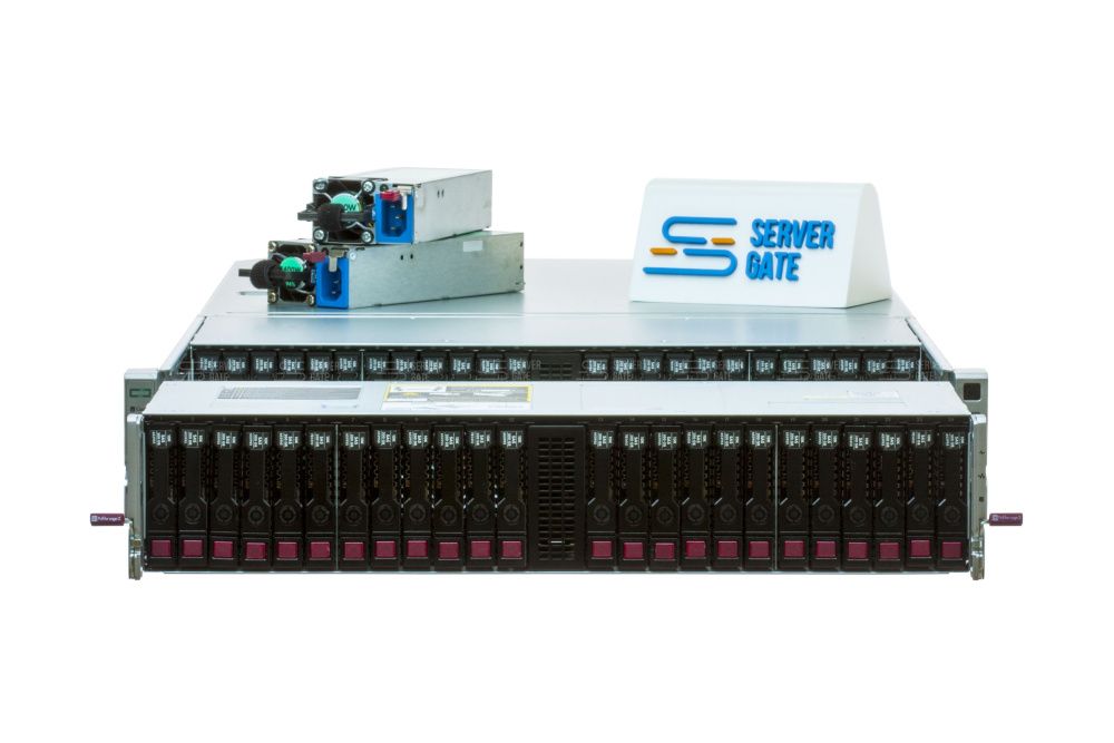 Изображение HPE Apollo 4200 Gen9 54SFF 2U, Intel Xeon E5-2600v3 / Intel Xeon E5-2600v4 до x2, 16 слотов  DIMM до  Gb | до 54 HDD/SSD 2.5 общим объёмом до 392000 ГБ. Блок питания x